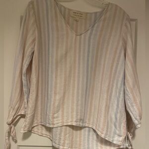 Anthropologie Cloth & Stone Linen Striped V-Neck Top
